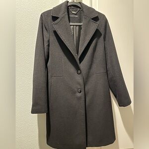 Calvin Klein Women’s Single Breasted Wool Blend Coat, Black, Size 6